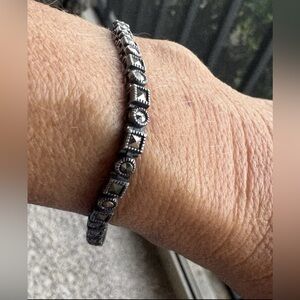 Vintage 925 Sterling Silver Marcasite Stone Tennis Bracelet Geometric Shapes 8”